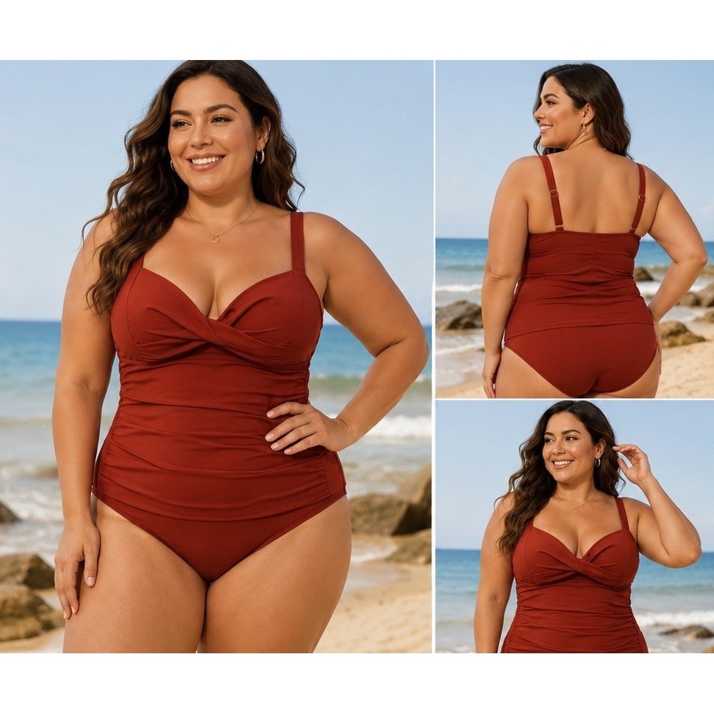 Kona Sol XL 16 Rust Twist Front Tankini Swim Set Tummy Control NWT #59